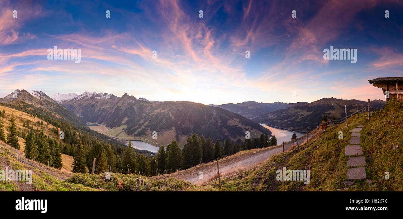 Krimml: alp pascolo alpino, Aurine Alpen, Durlaßboden serbatoio acqua power station, del Pinzgau, Salisburgo, Austria Foto Stock