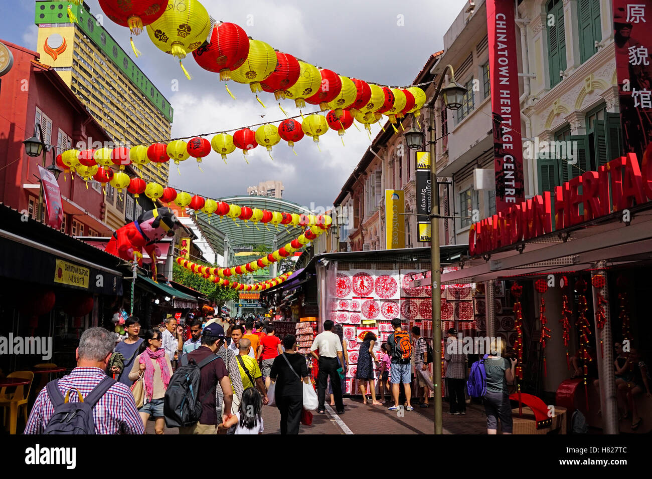 Singapore Chinatown decorato per il Festival di Primavera/Anno Nuovo Cinese. Foto Stock