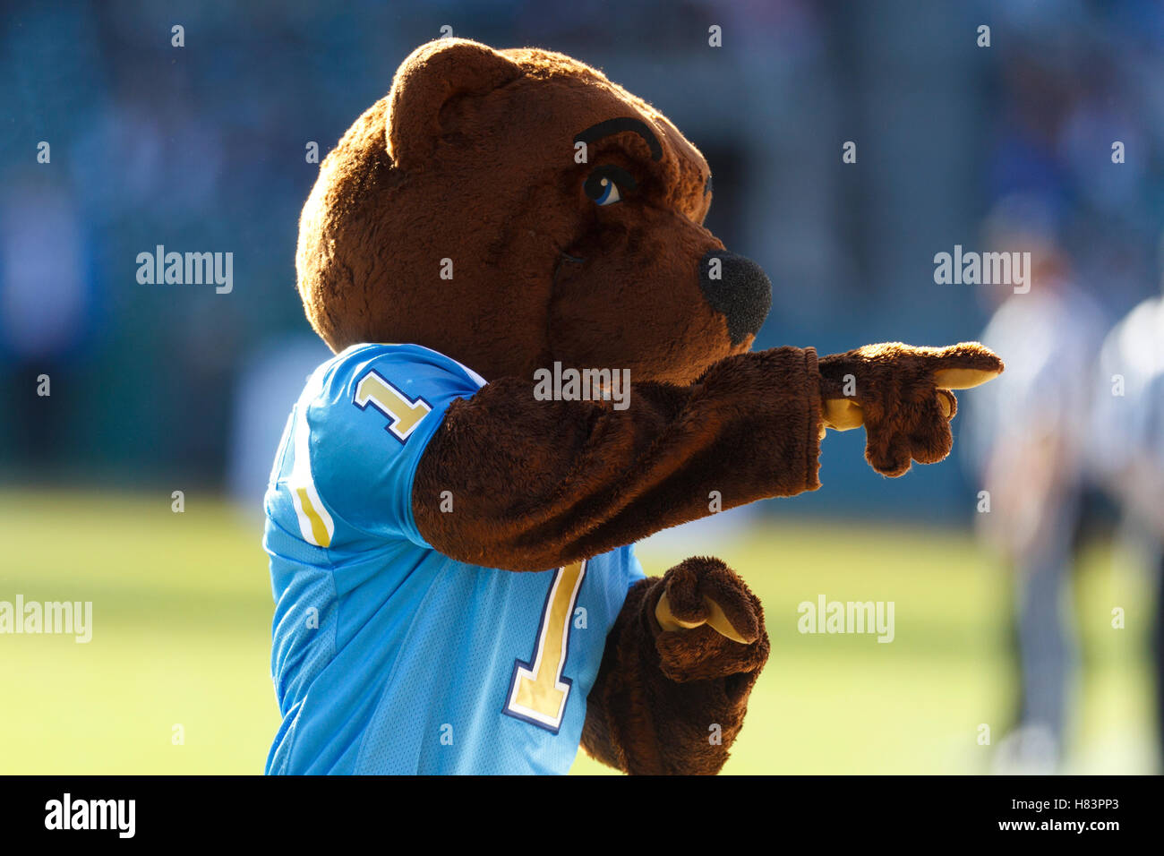 31 dicembre 2011; San Francisco CA, USA; la mascotte UCLA Bruins sul campo durante il primo quarto contro gli Illinois combattendo Illini all'AT&T Park. Foto Stock