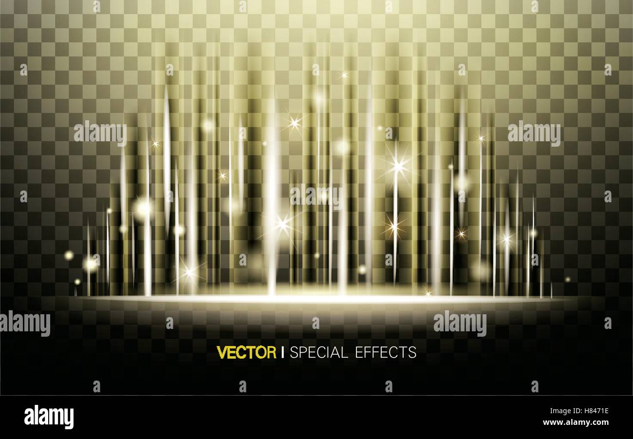 Golden luminosa luce con particelle, 3d immagine sfondo trasparente Illustrazione Vettoriale