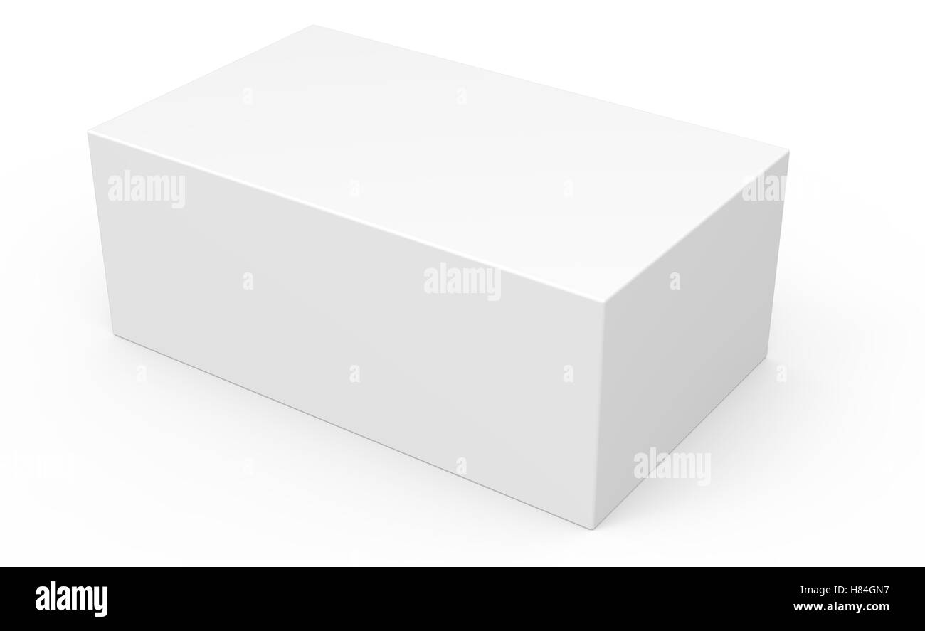 Vuota la casella bianca del modello di packaging, 3d rendering isolato sfondo bianco Foto Stock