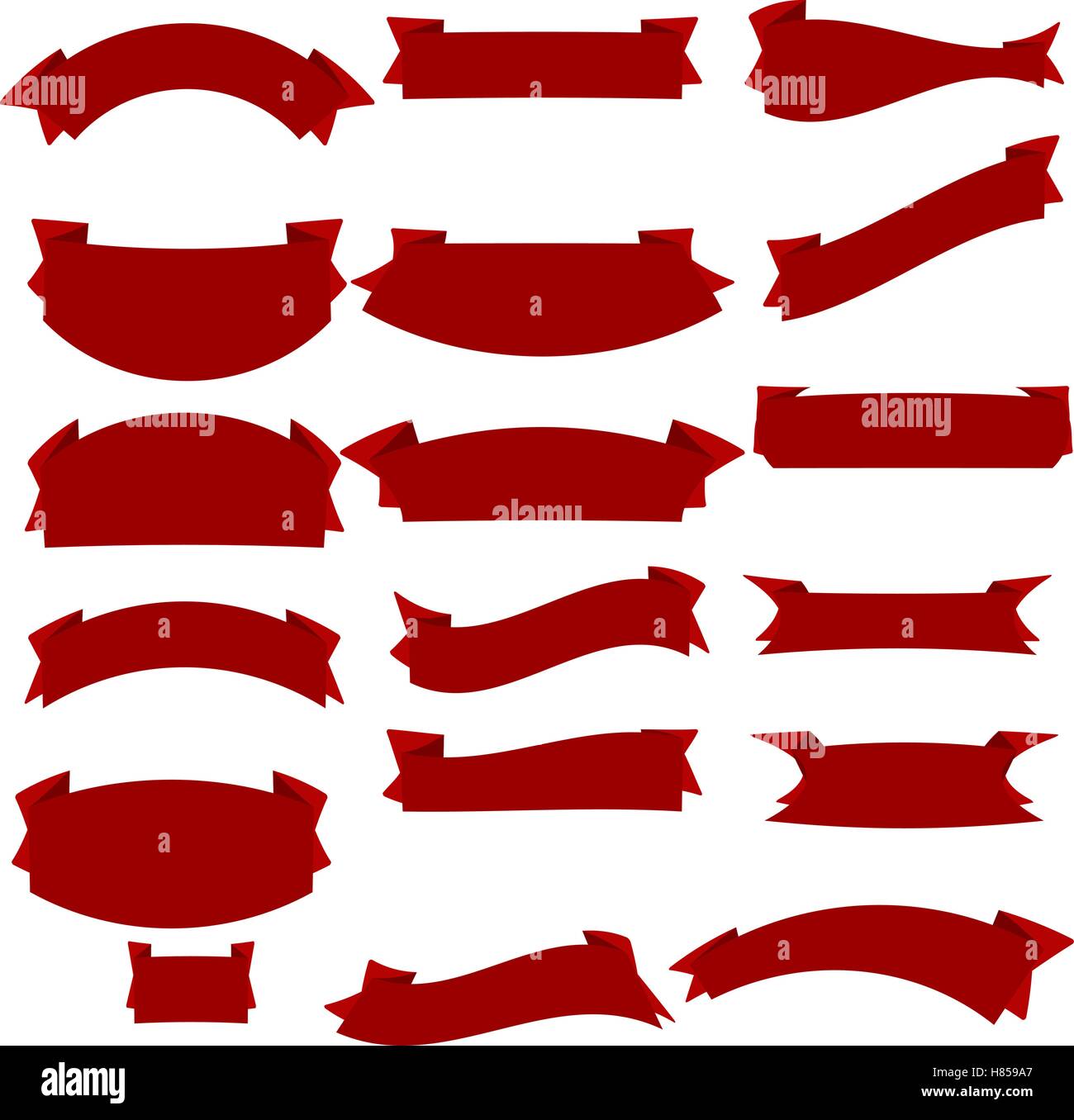 Vettore di nastro il set di icone di colore rosso su sfondo bianco. Banner forme isolate illustrazione del dono e accessorio. La bacchetta di natale Illustrazione Vettoriale