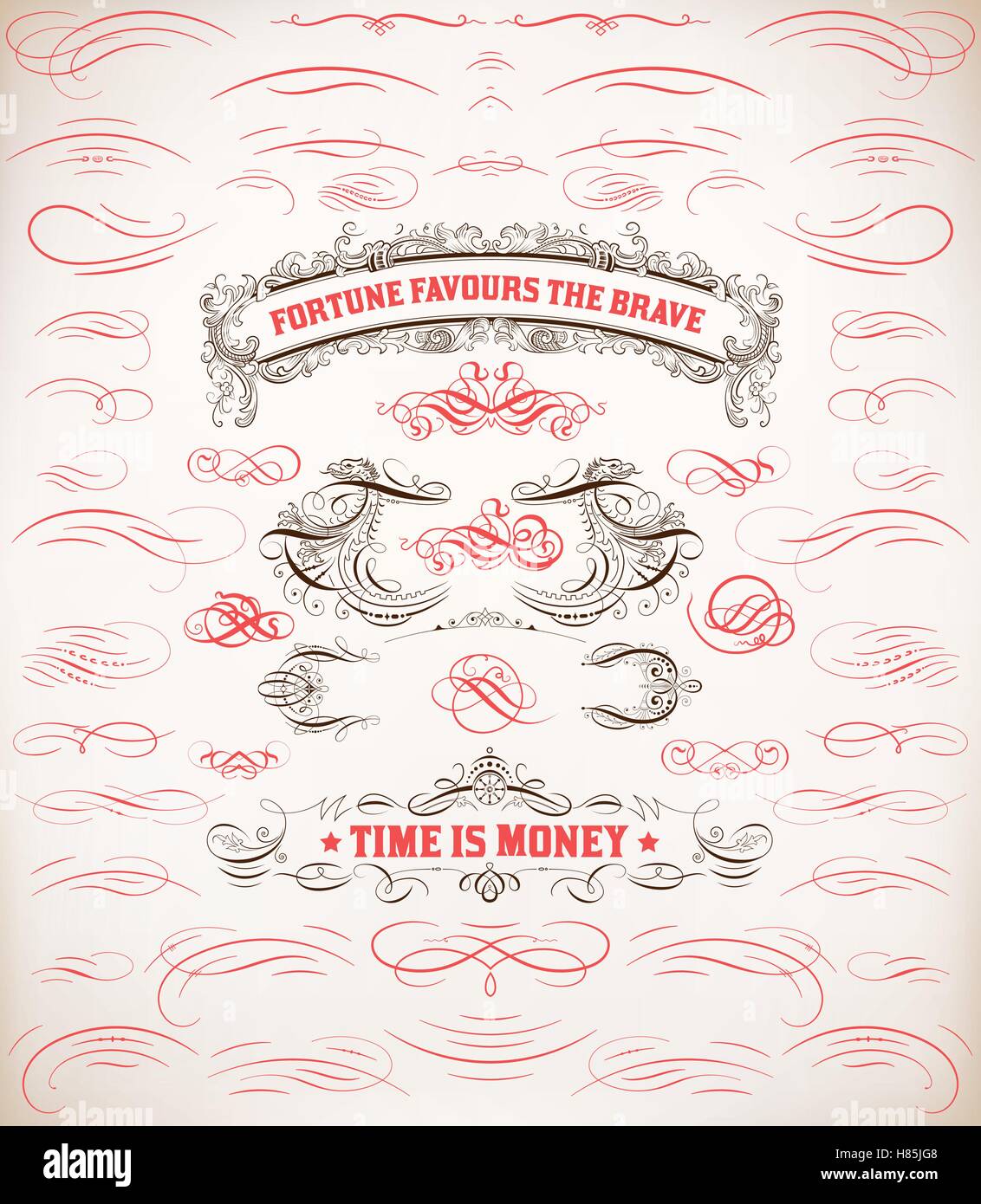 Calligrafica risorse di progettazione e decorazione di pagina Illustrazione Vettoriale