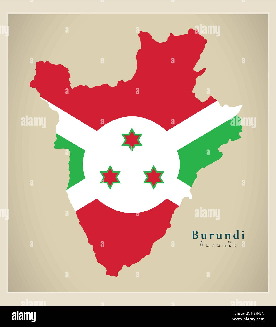 Mappa moderno - Burundi bandiera BI colorati Illustrazione Vettoriale