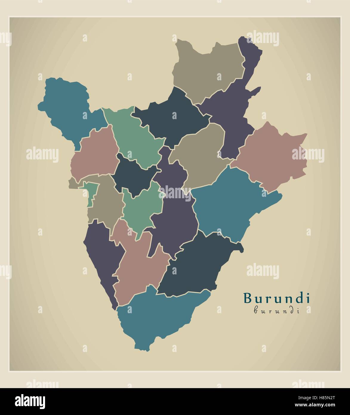 Mappa moderno - Burundi con province BI colorati Illustrazione Vettoriale