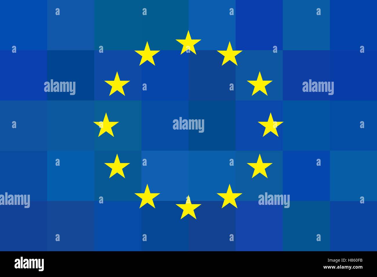 Bandiera dell'Unione europea su insoliti quadrati blu sullo sfondo. Foursquare design. Le proporzioni originali e di alta qualità. Illustrazione Vettoriale. Unione Europea Illustrazione Vettoriale