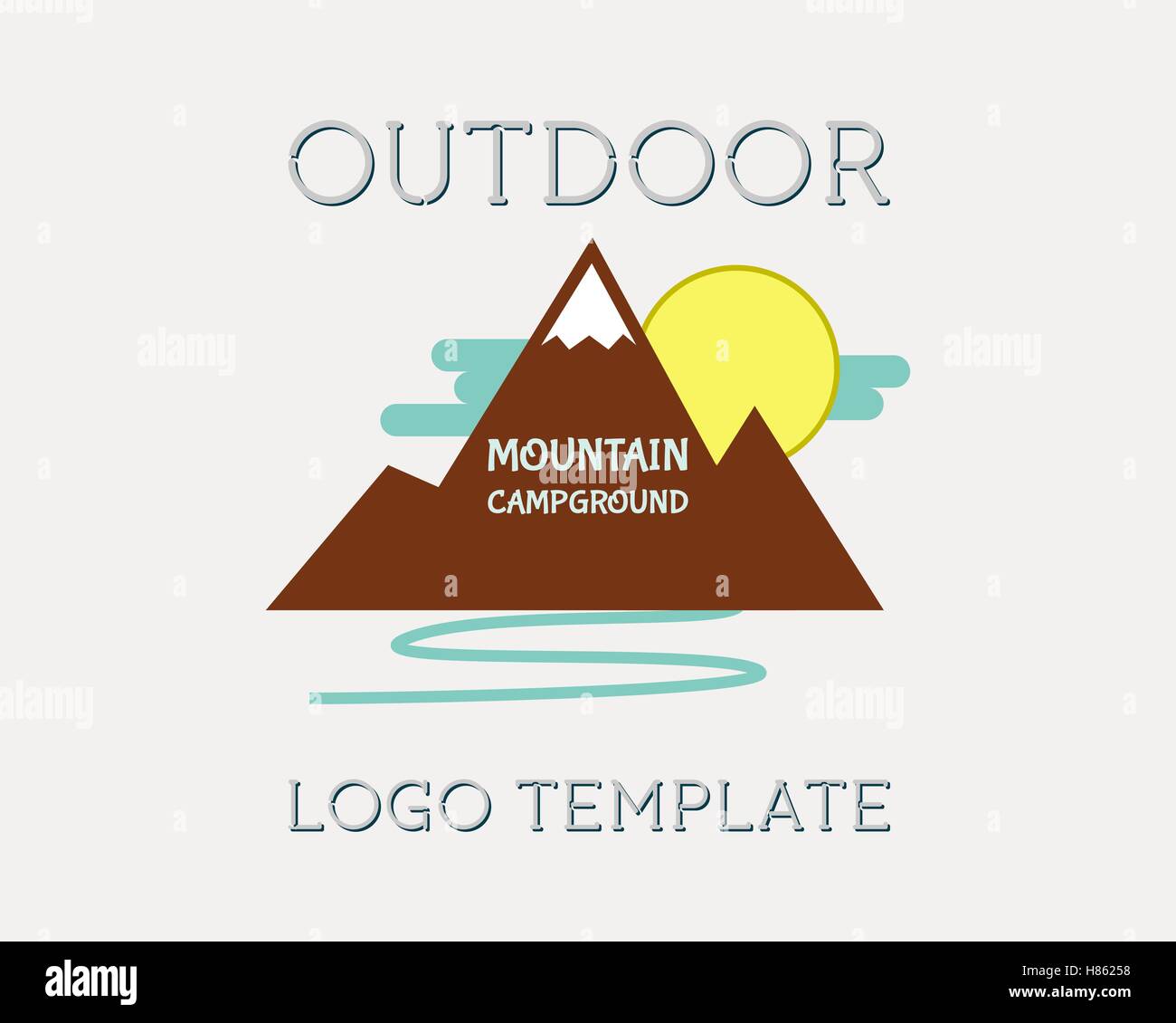 Montagna Campeggio Campeggio outdoor adventure e spedizione Badge logo icona. Isolato su sfondo bianco. Design piatto. Illustrazione Vettoriale Illustrazione Vettoriale