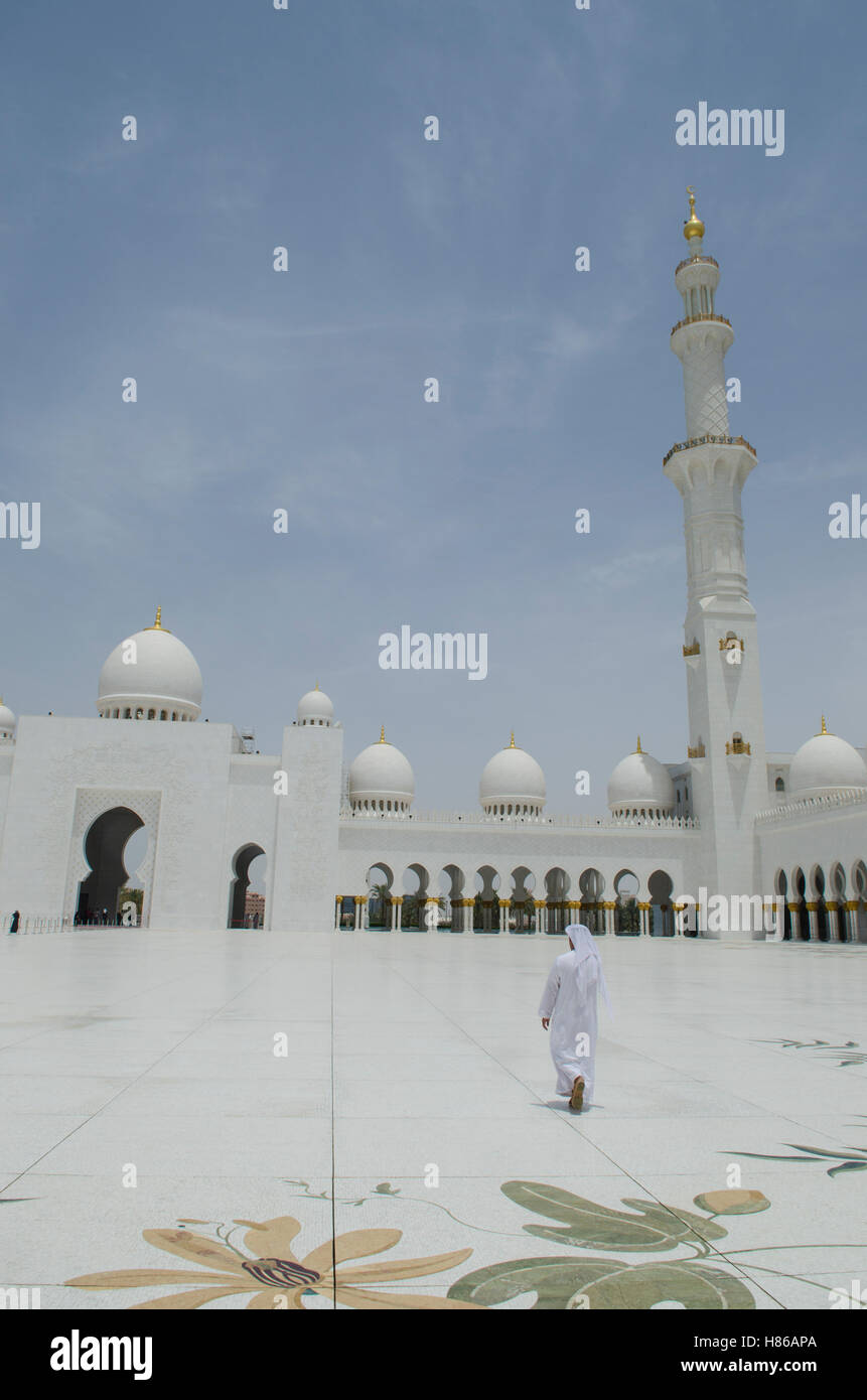 Sheikh Zayed grande moschea costruzione di esterni Abu Dhabi Emirati Arabi Uniti Foto Stock