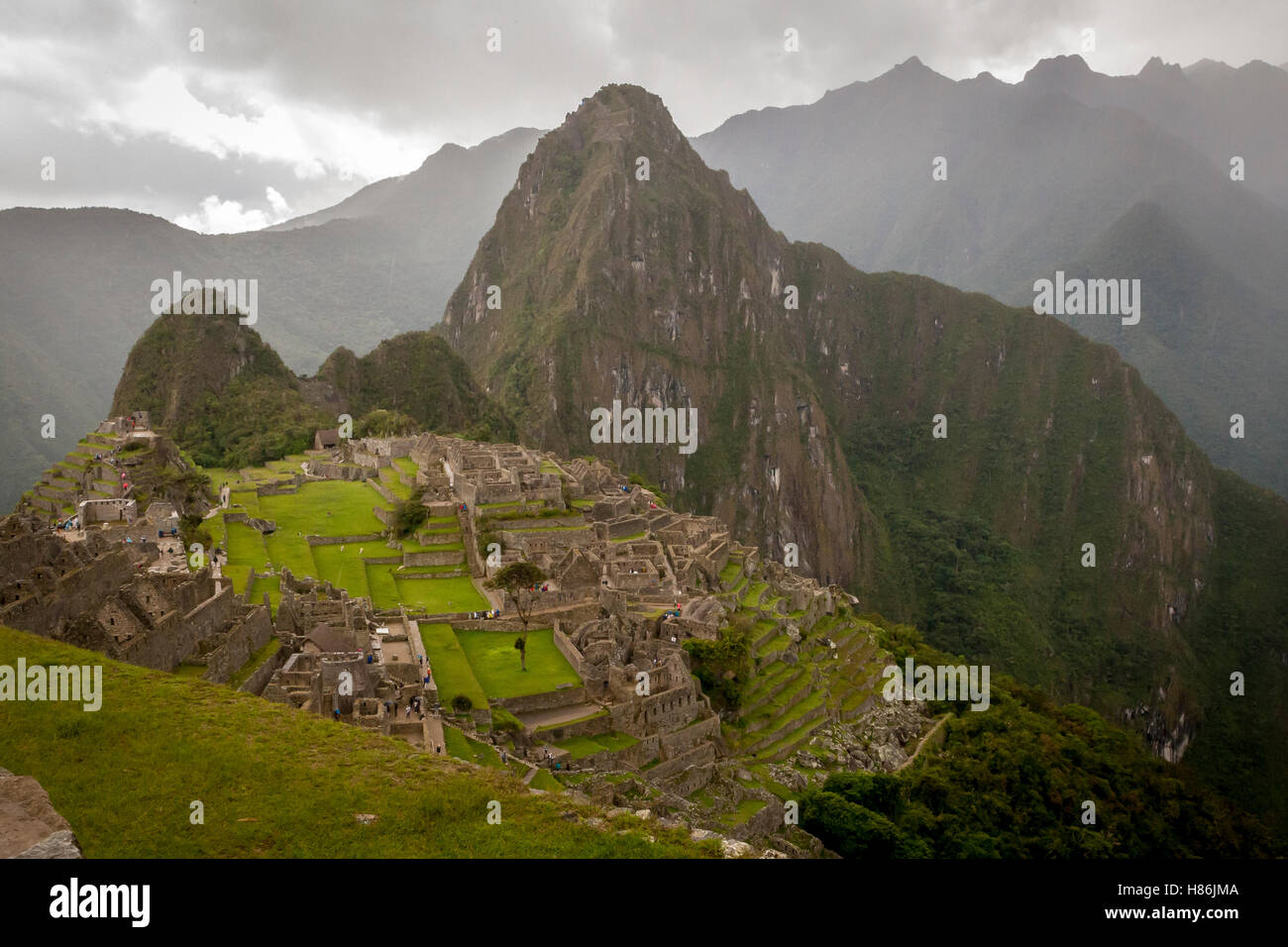 Terreni sacri di Machu Picchu in Perù. Foto Stock