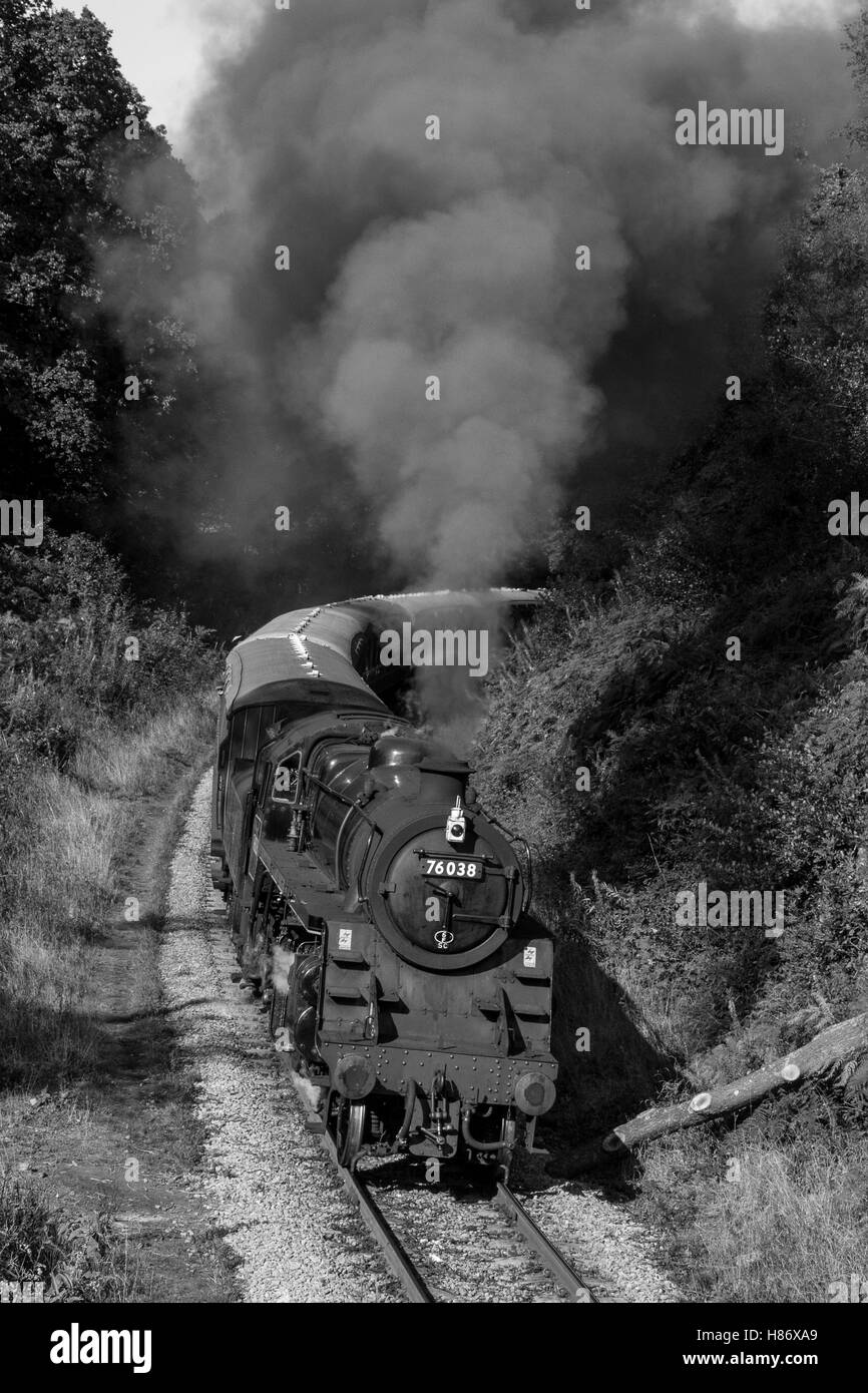 Standard Classe 4 vapore Loco 76079 (come 76038)passando Beck foro sul NYMR Welsh Gala 2016.North Yorkshire Moors Railway. Foto Stock