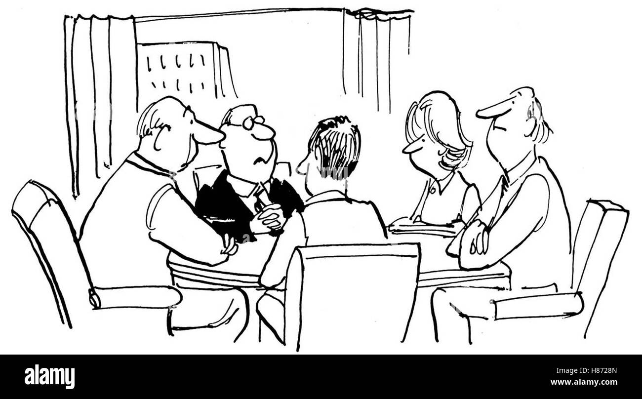 Bianco e nero business illustrazione della gente seduta in una riunione di affari. Foto Stock