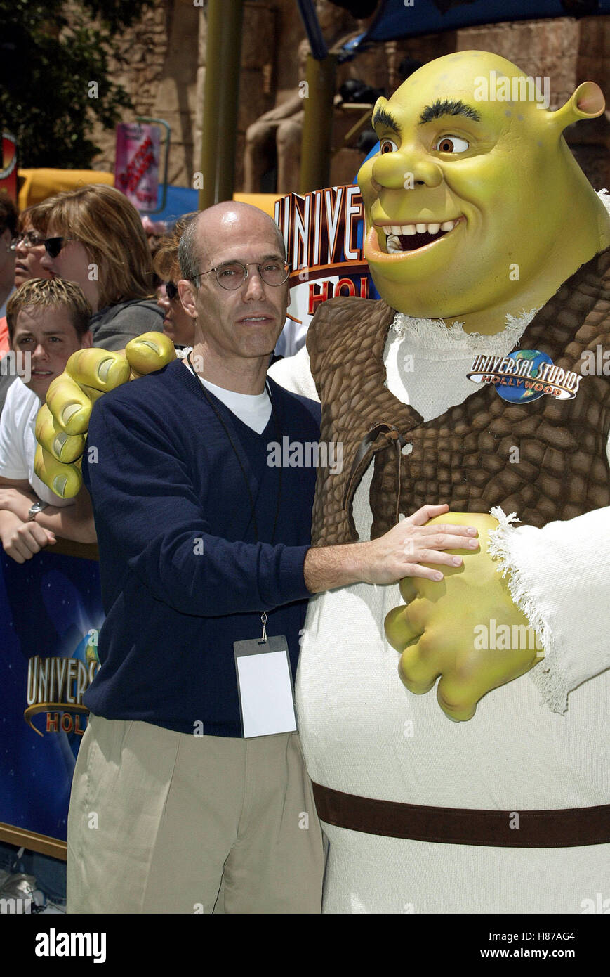 JEFFREY KATZENBERG & SHREK Shrek 4-D'attrazione PREMIERE gli Universal Studios di Los Angeles USA 10 Maggio 2003 Foto Stock