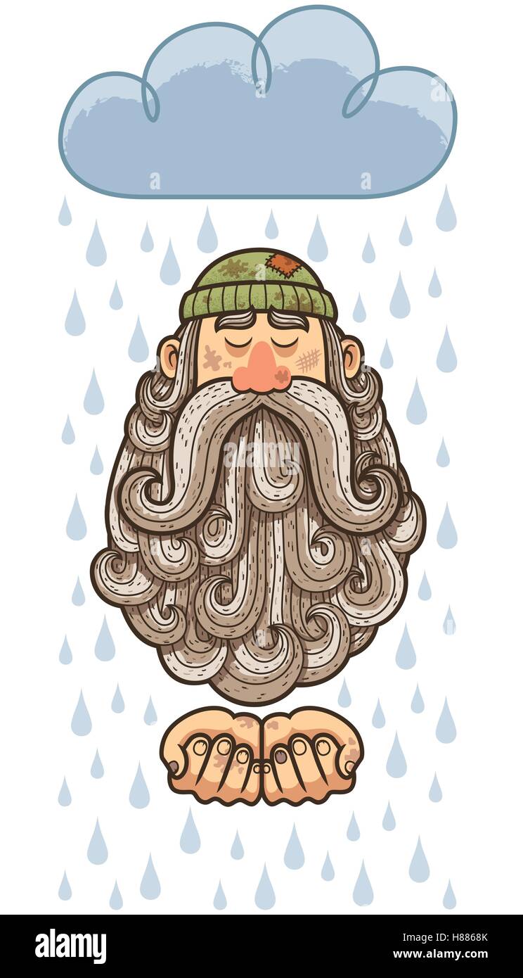 Concetto illustrazione dei senzatetto uomo con barba grande elemosina. Illustrazione Vettoriale