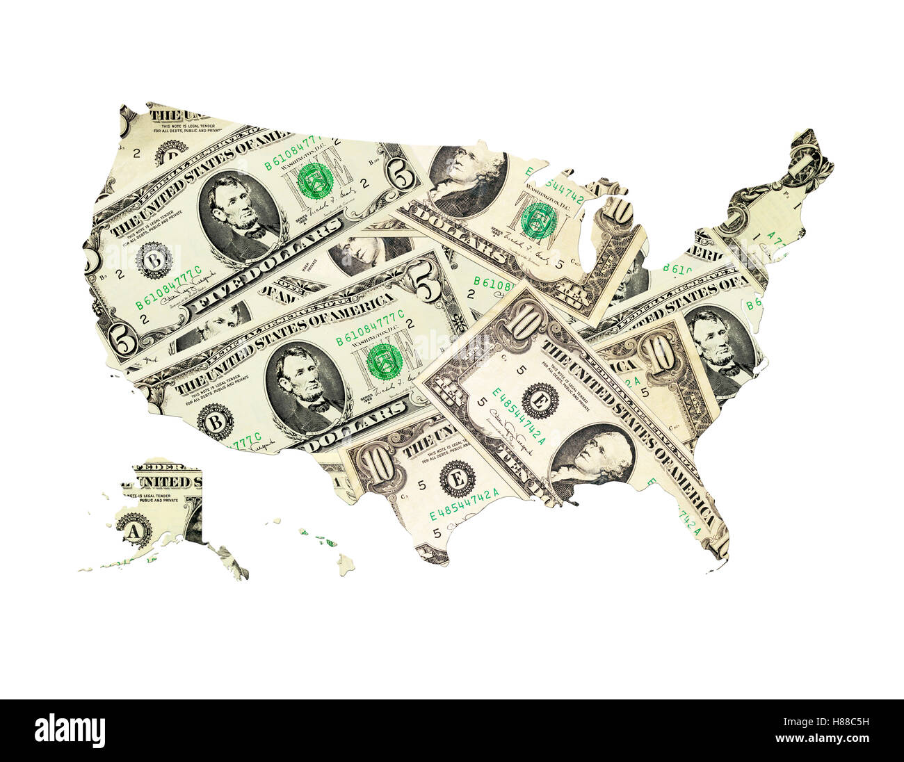 Mappa di isolato di Stati Uniti d'America da dollari Foto Stock