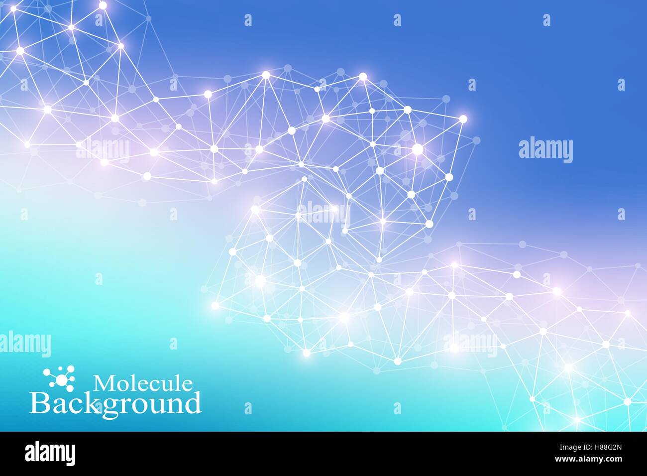 Struttura atomo di molecola di DNA e la comunicazione dello sfondo. Concetto di neuroni. Linee collegate con punti. Illusione del sistema nervoso Illustrazione Vettoriale