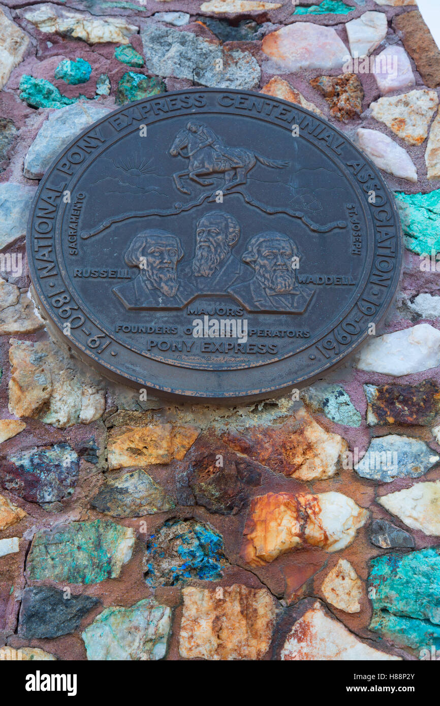 Pony Express placca, Virginia City, Pony Express National Historic Trail, Nevada Foto Stock