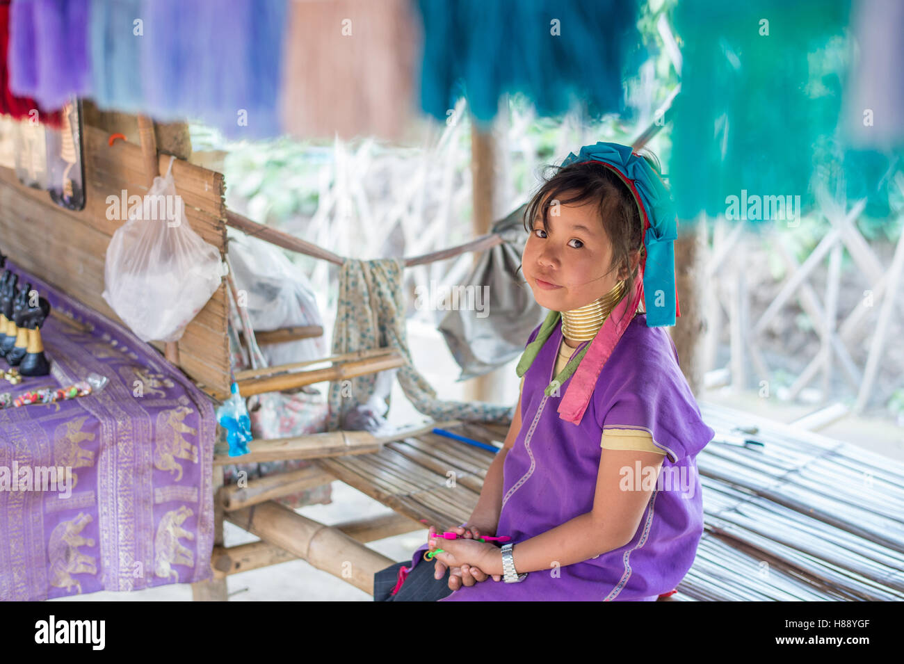 Karen lungo collo di persone nel nord della Thailandia Foto Stock