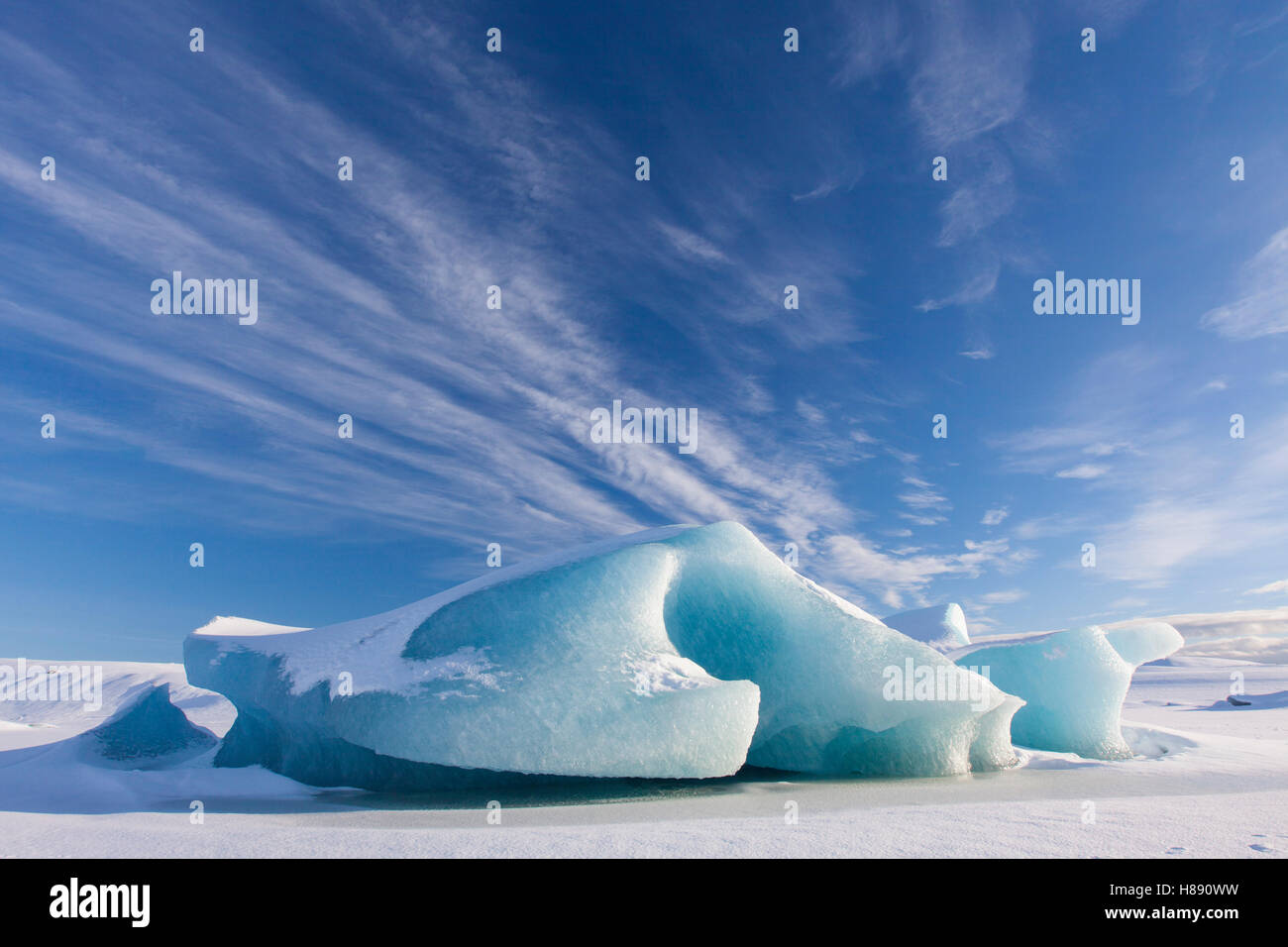 Le formazioni di ghiaccio del ghiacciaio Fjallsárlón Laguna, lago glaciale in inverno, Islanda Foto Stock