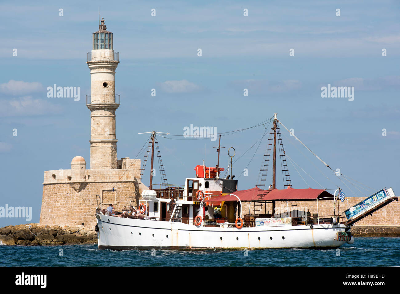 La Grecia, Creta, Chania, porto veneziano, faro, Foto Stock