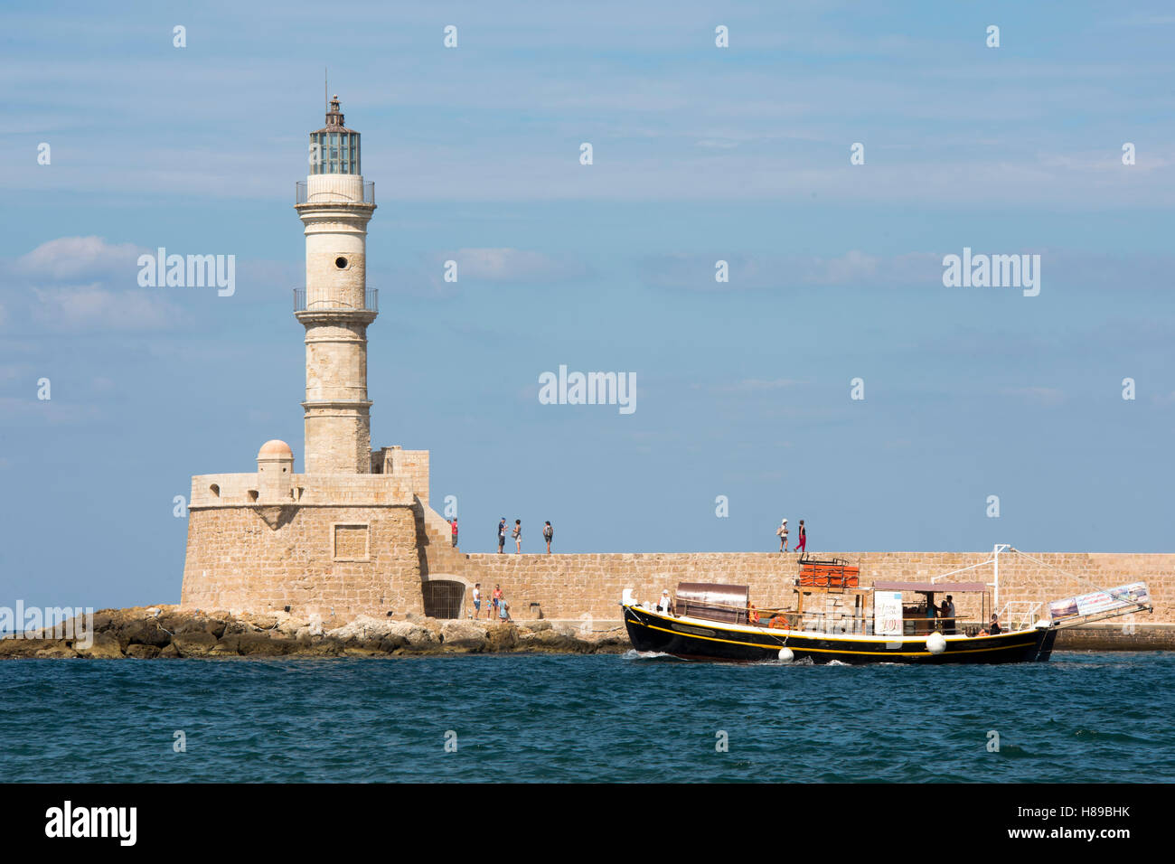 La Grecia, Creta, Chania, porto veneziano, faro, Foto Stock