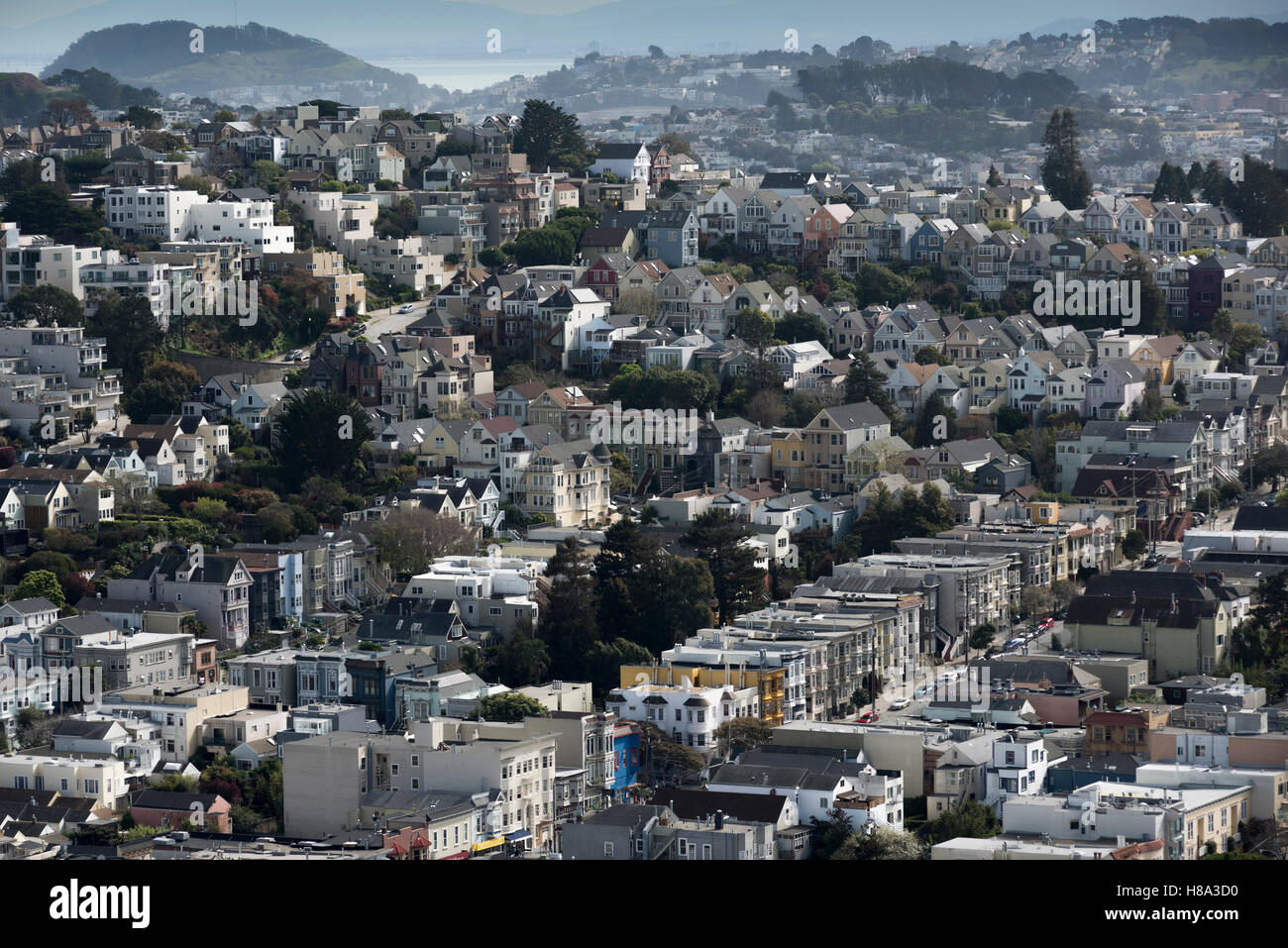 Per la maggior parte residenziale intorno al quartiere Castro, compresi Dolores altezze, a San Francisco, California, Stati Uniti d'America Foto Stock