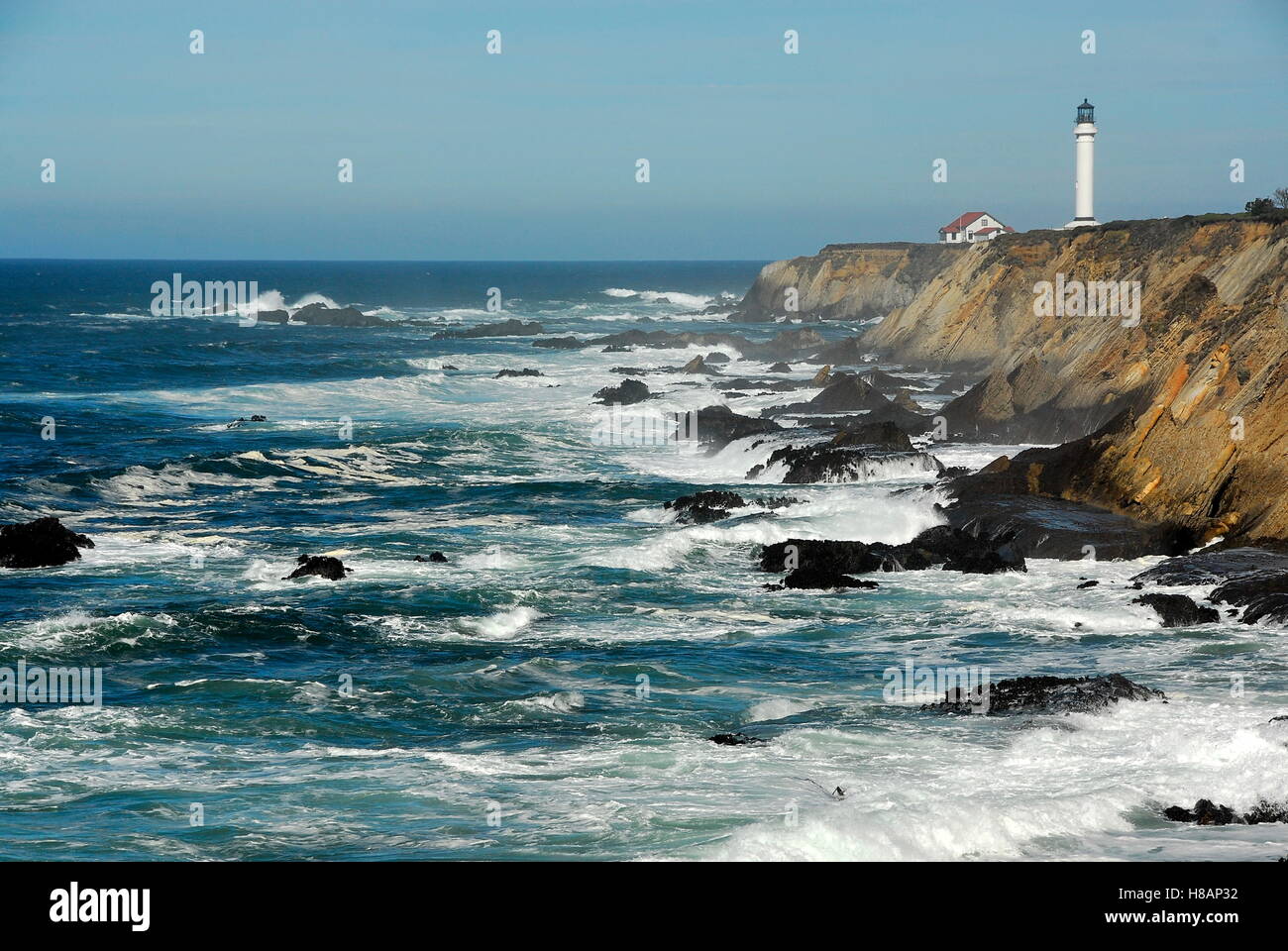 Punto Arena faro sulla costa di Mendocino, in California Foto Stock