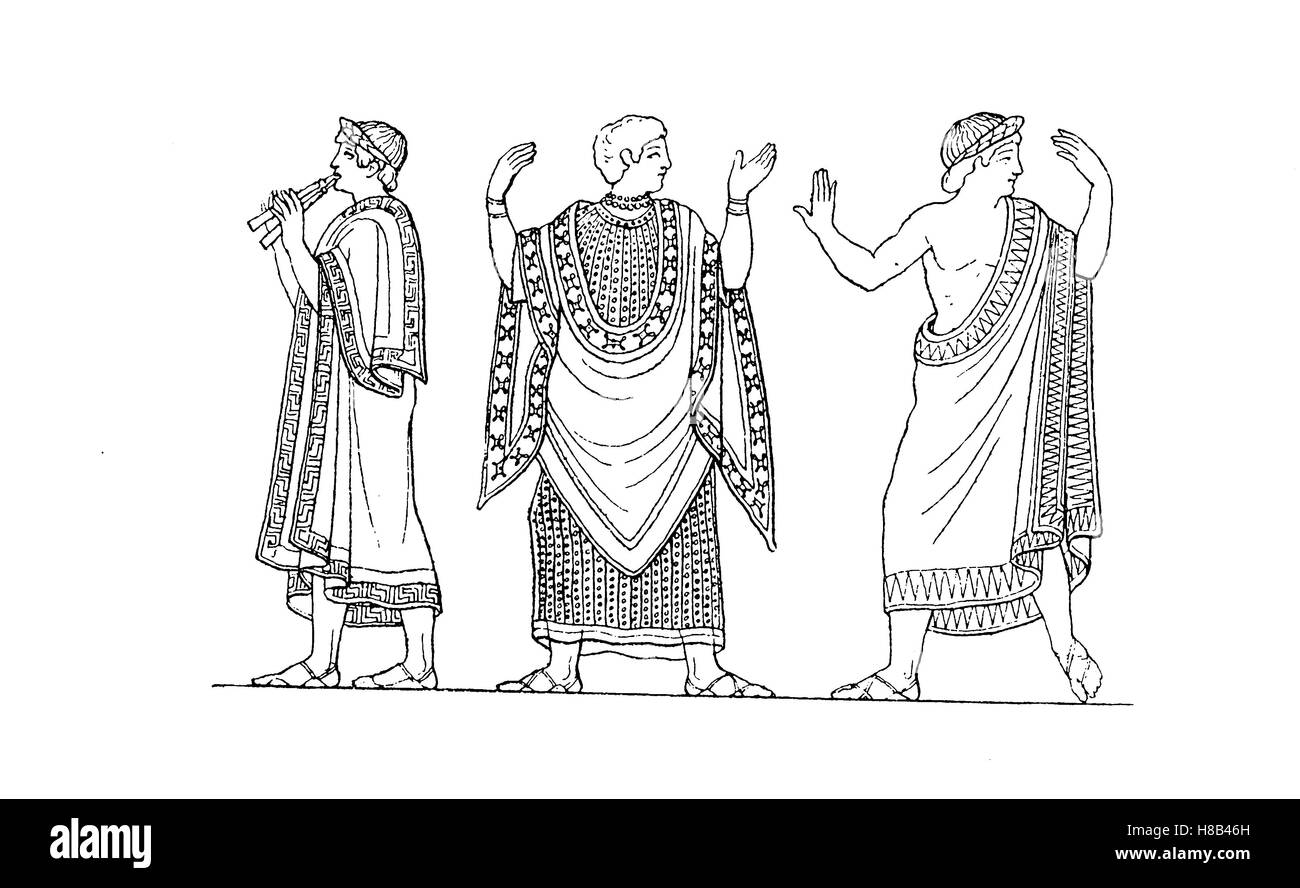 Costume etrusca, secondo una parete di pittura, storia della moda, costume storia Foto Stock