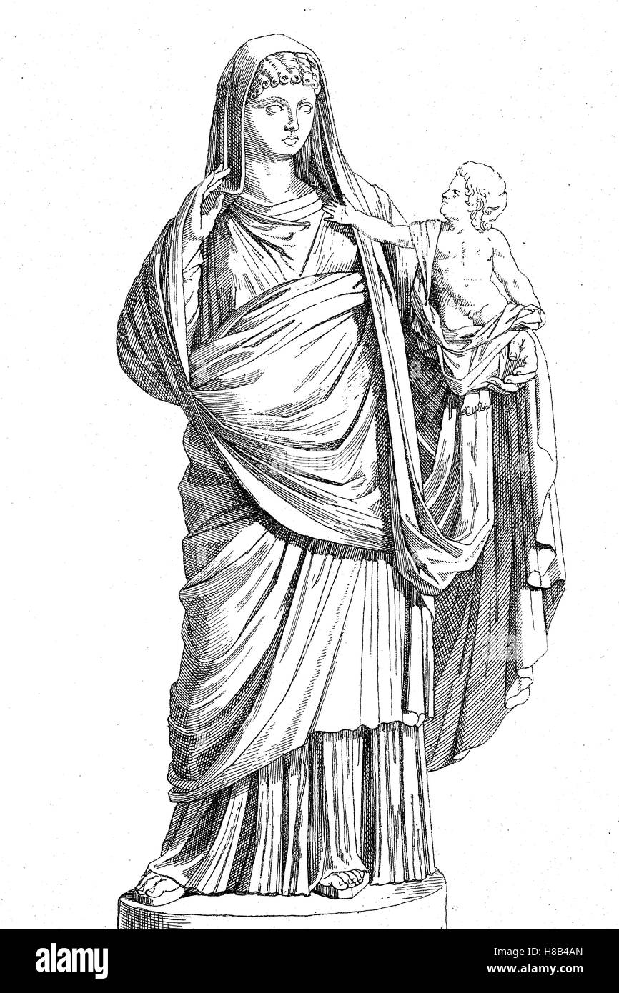 Antica Roma, imperatrice Messalina con il piccolo Britannicus Storia della moda, costume storia Foto Stock