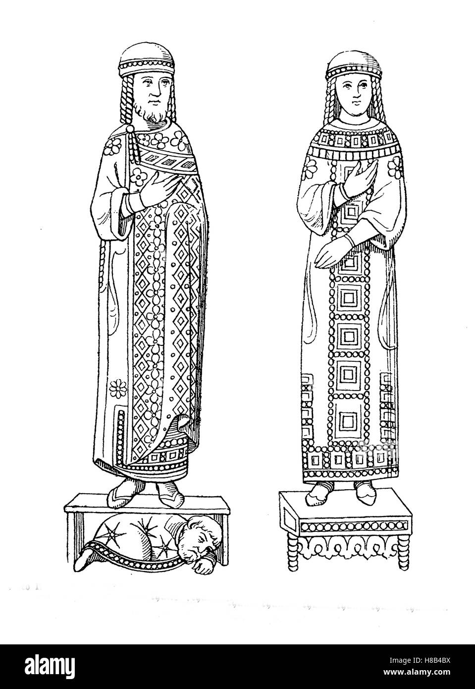 Ottone II (955 ? Dicembre 7, 983), chiamato il rosso (Rufus), era Sacro Romano Imperatore da 973 fino alla sua morte nel 983 e sua moglie Theophano in costume greco, decimo secolo, la storia della moda, costume storia Foto Stock