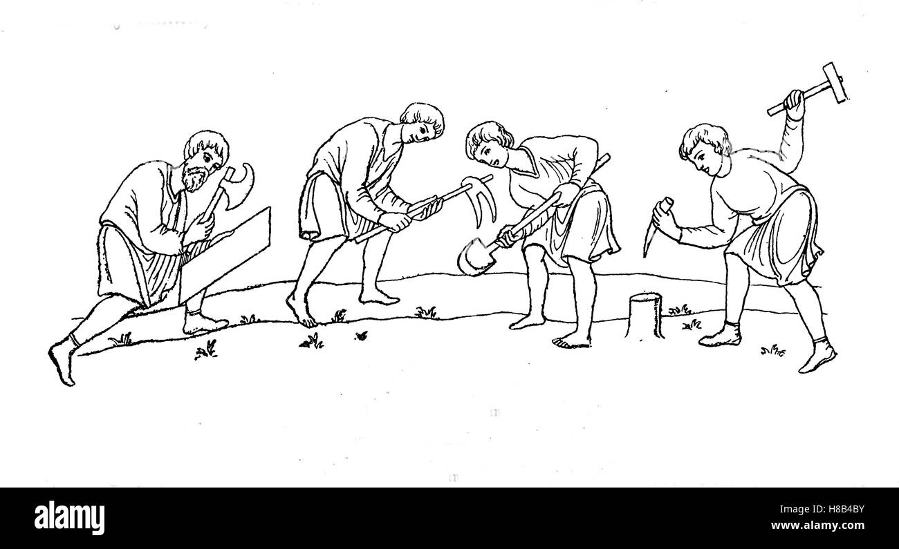 Operai e artigiani, Germania, 11. secolo, la storia della moda, costume storia Foto Stock