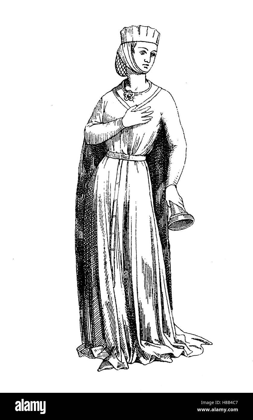"Lady con Rock, ricoprire e datore, Francese statua della Vergine stolta'' a Corbeil, 13. secolo, la storia della moda, costume storia' Foto Stock