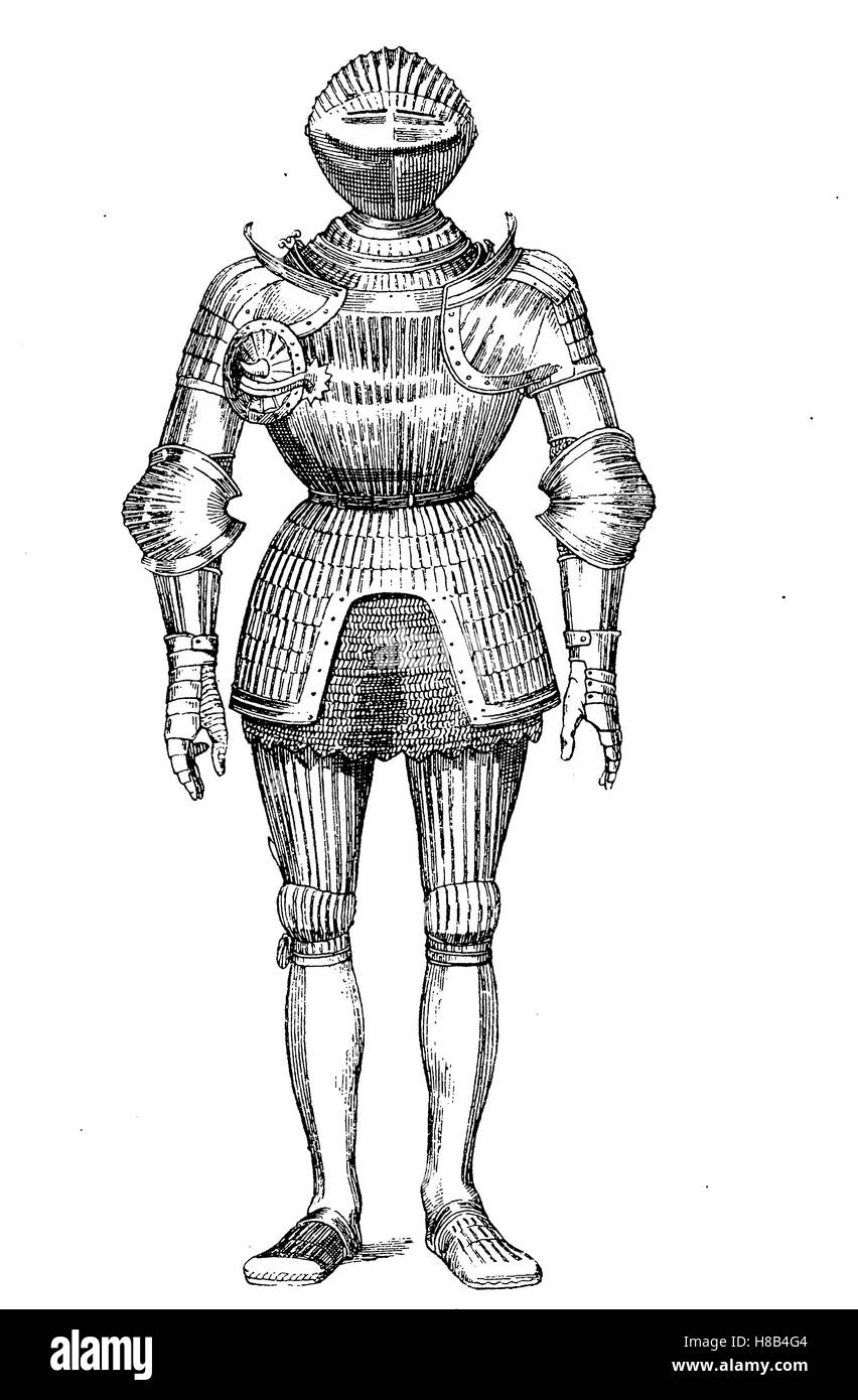 Knight, piastra completa armatura nel anno 1500, Storia della moda, costume storia Foto Stock