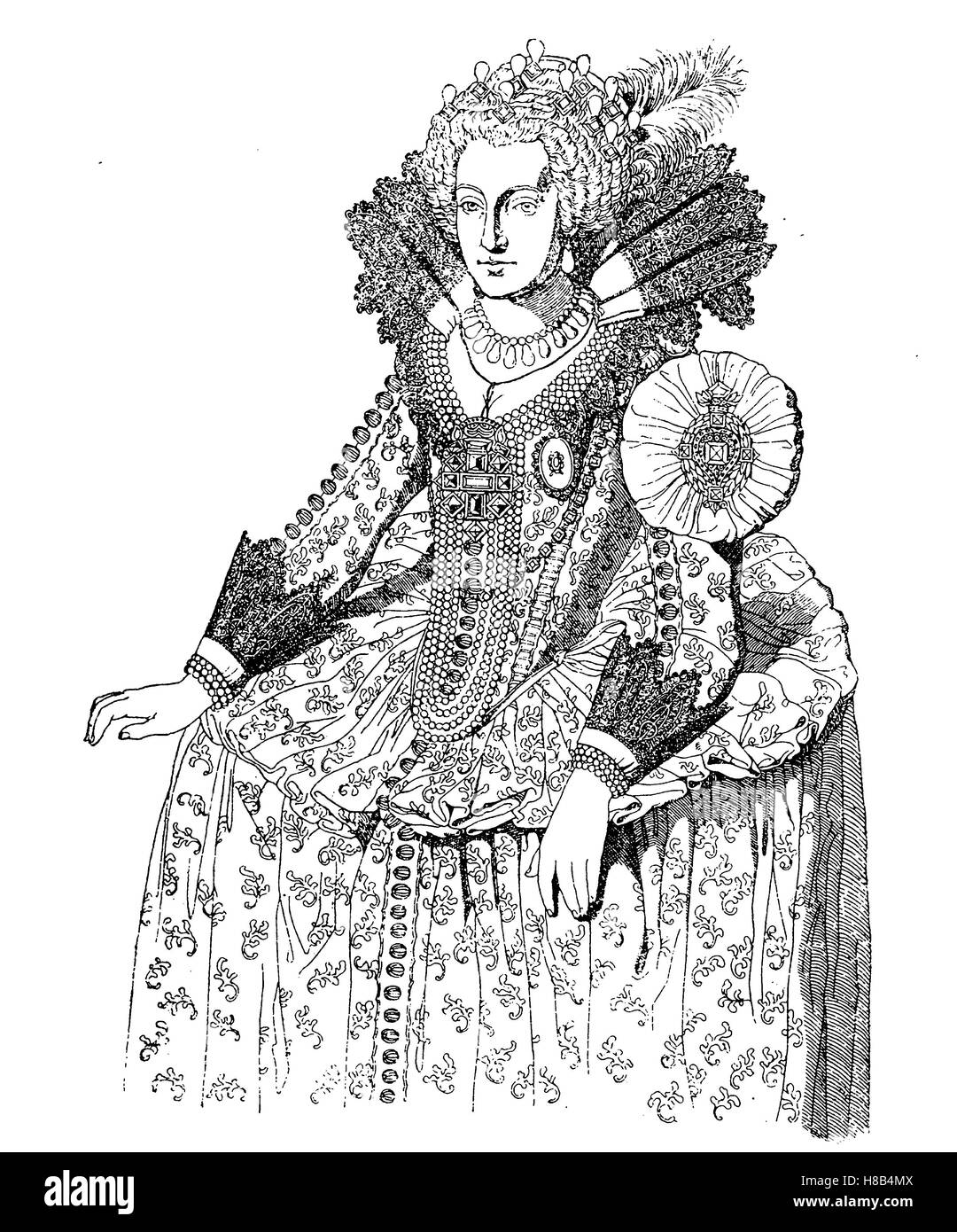 Elizabeth Stuart, regina di Boemia, 1612, in un abito Vertugado, Storia della moda, costume storia Foto Stock