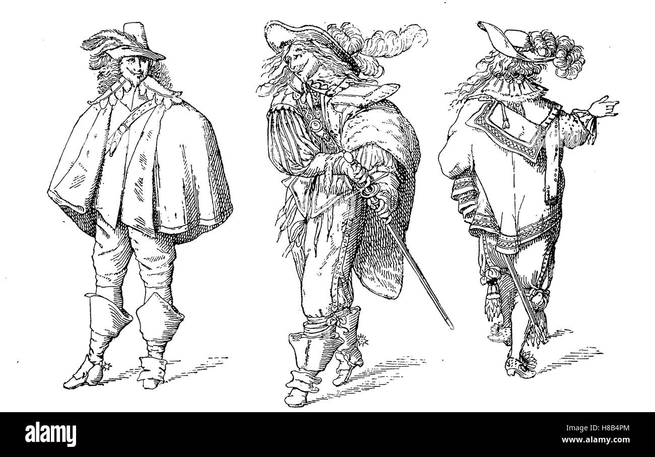 Città soldato, Messieurs Alamode, 1630, Francia, Storia della moda, costume storia Foto Stock