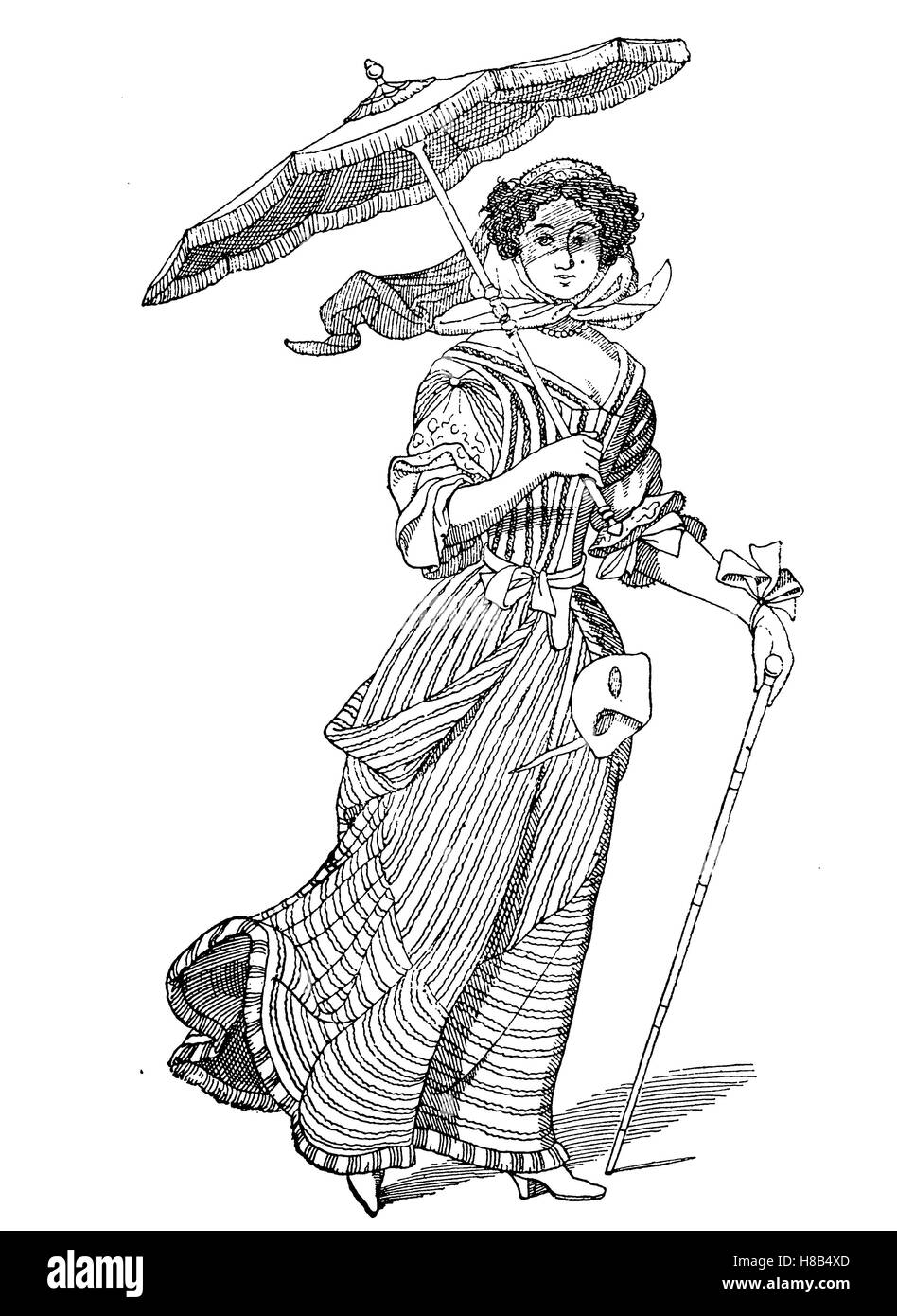 Signora francese im Jahre 1675, con ombrellone, Storia della moda, costume storia Foto Stock
