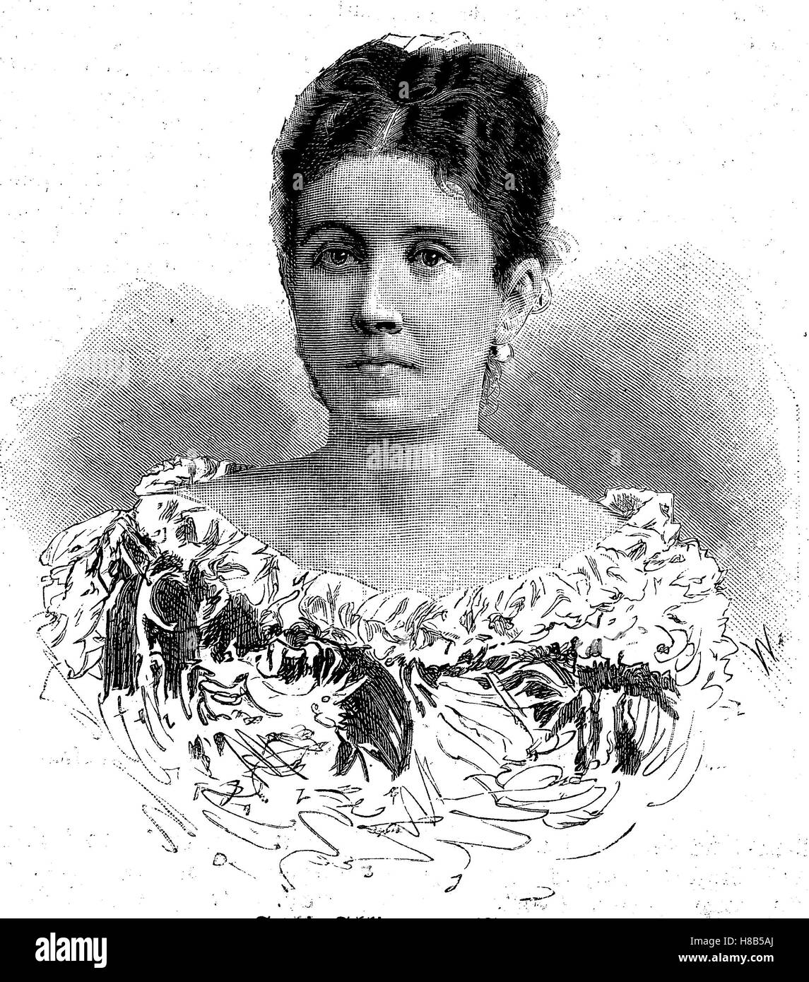 Sophie Schliemann, nata Sofia Engastromenos, 1852-1932,, moglie di Heinrich Schliemann, Xilografia dal 1892 Foto Stock