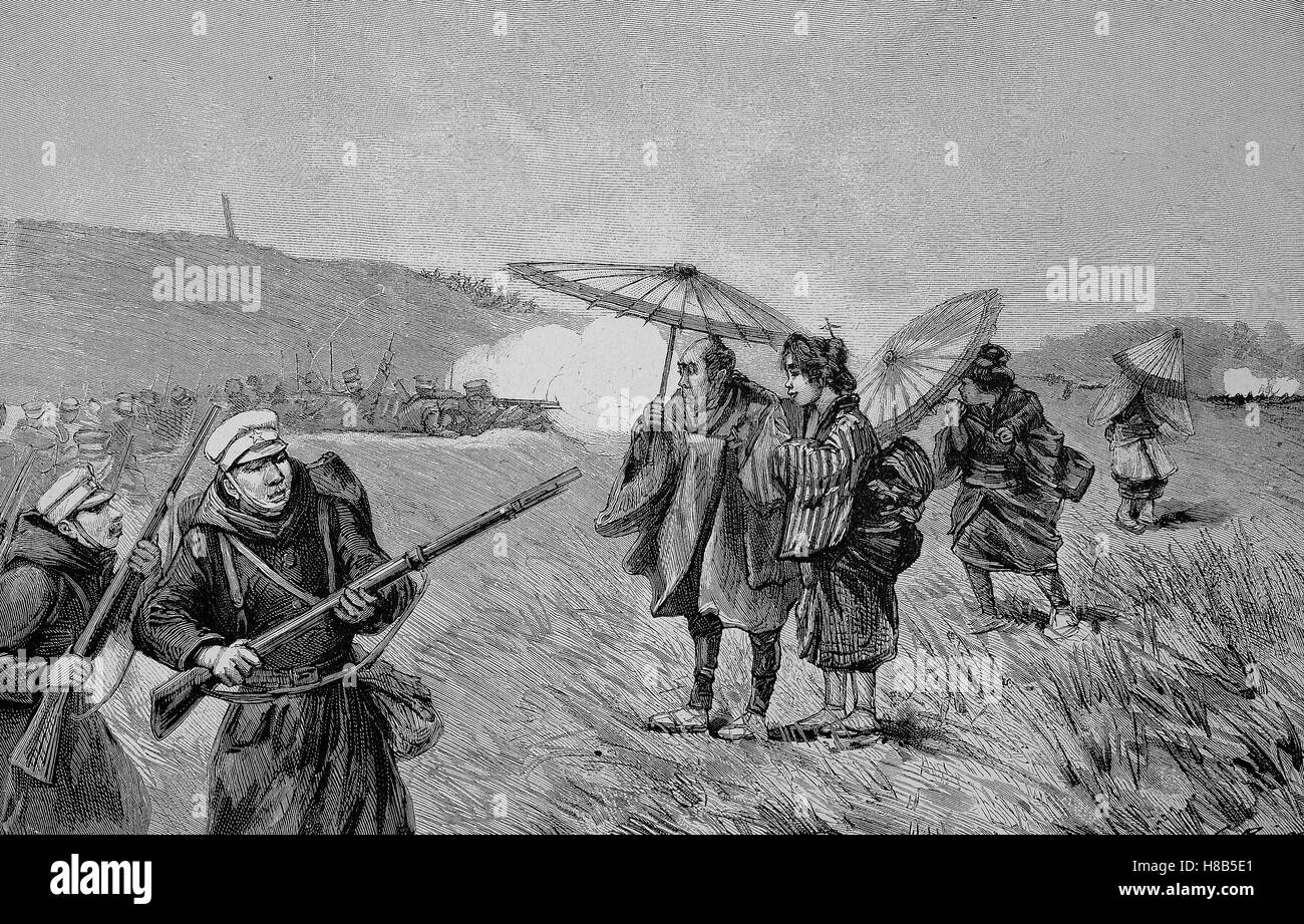 Le manovre di giapponese. indovinato tra due scaramucce compatrioti, Xilografia dal 1892 Foto Stock