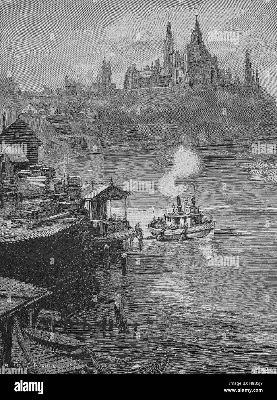 Il palazzo del parlamento di Ottawa in Canada, Xilografia dal 1892 Foto Stock