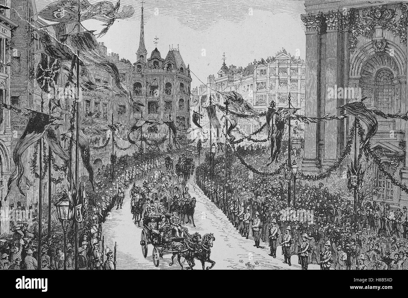 Ricezione di Kaiser Wilhelm II nella città di Londra, Xilografia dal 1892 Foto Stock