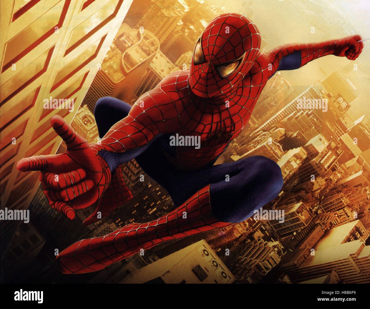 Spiderman, spiderman) USA 2002, Regie: Sam Raimi, Tobey Maguire als Spiderman, Stichwort: Spinnenmensch, detenuti, Straßenschlucht, Wolkenkratzer, Fantasy-Gestalt Foto Stock