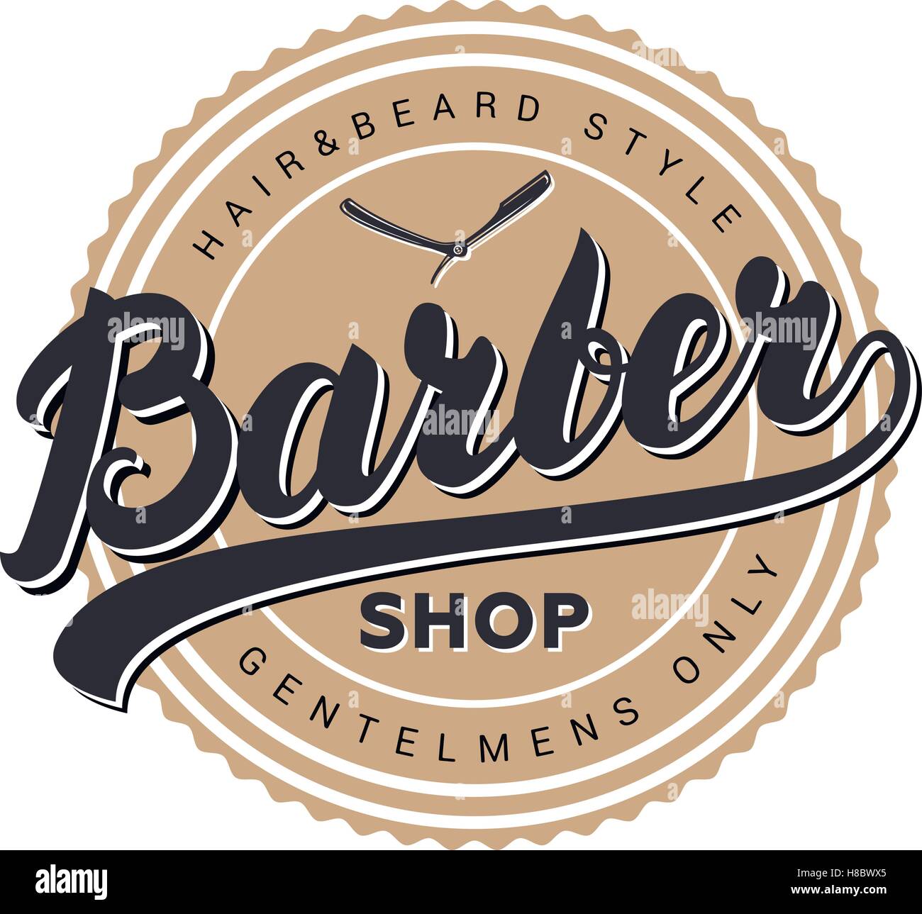 Barber shop retro vintage etichetta, badge, emblema o il logo. Lettering logotipo. Illustrazione Vettoriale. Illustrazione Vettoriale