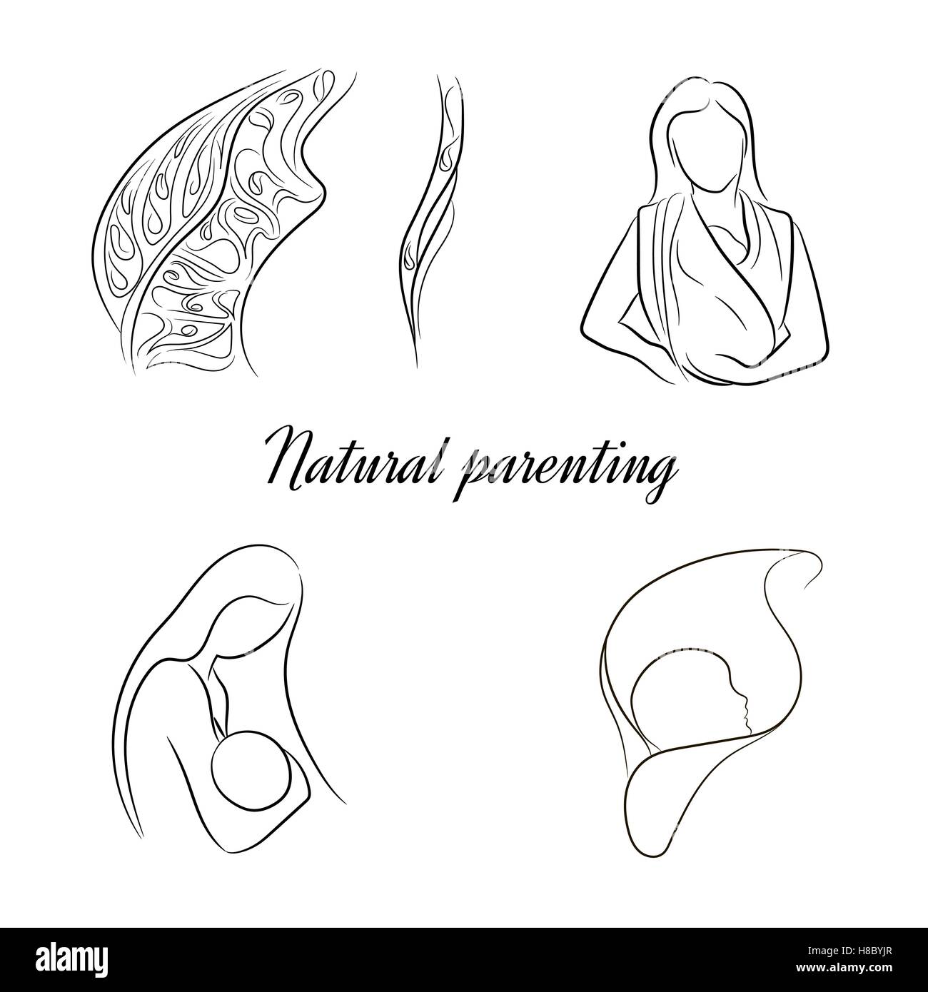 Parenting naturale,un set di vettore stilizzati schizzi Illustrazione Vettoriale