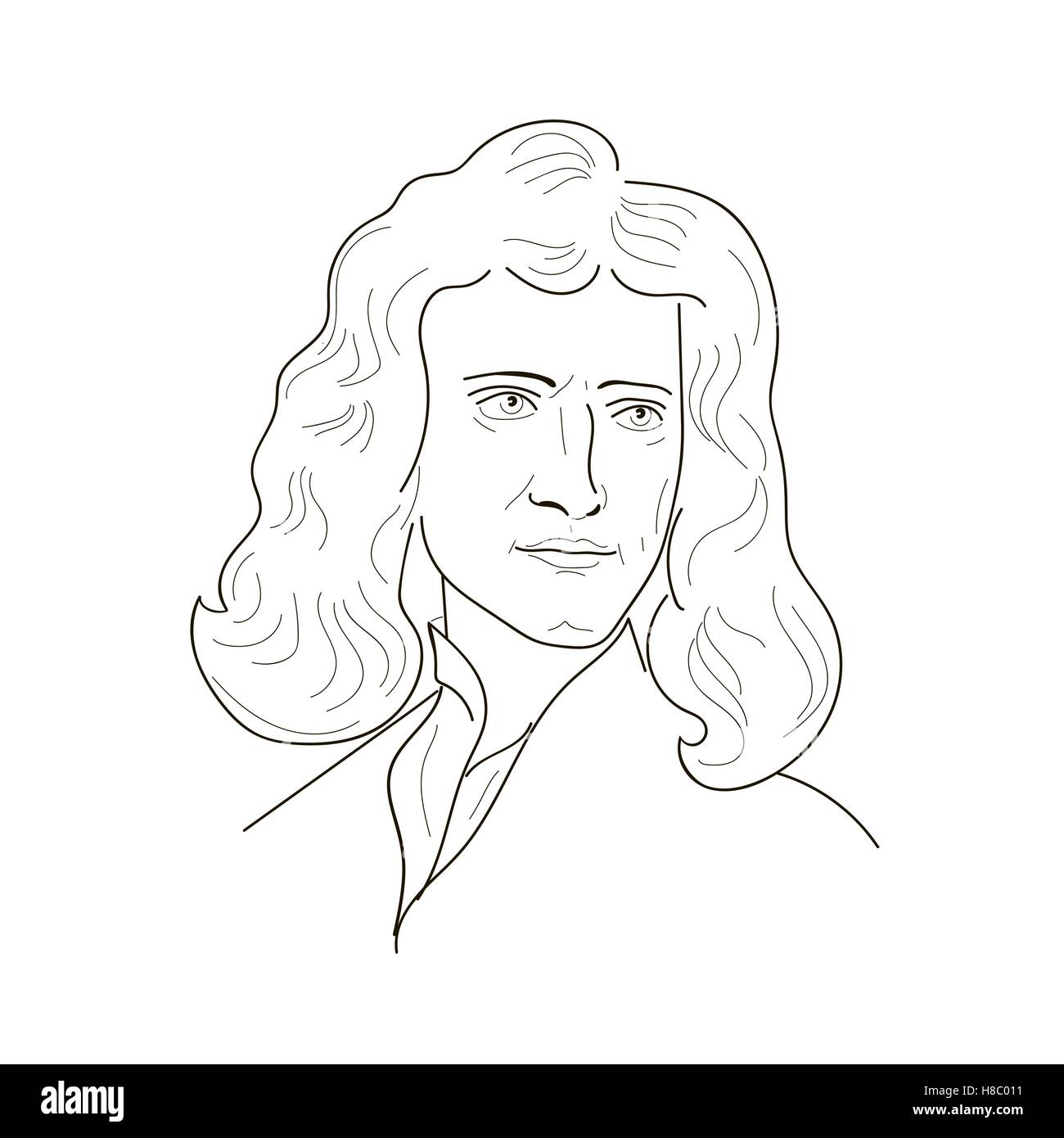Isaac Newton, un fisico inglese e matematico.schizzo illustrazione. Vettore. Illustrazione Vettoriale