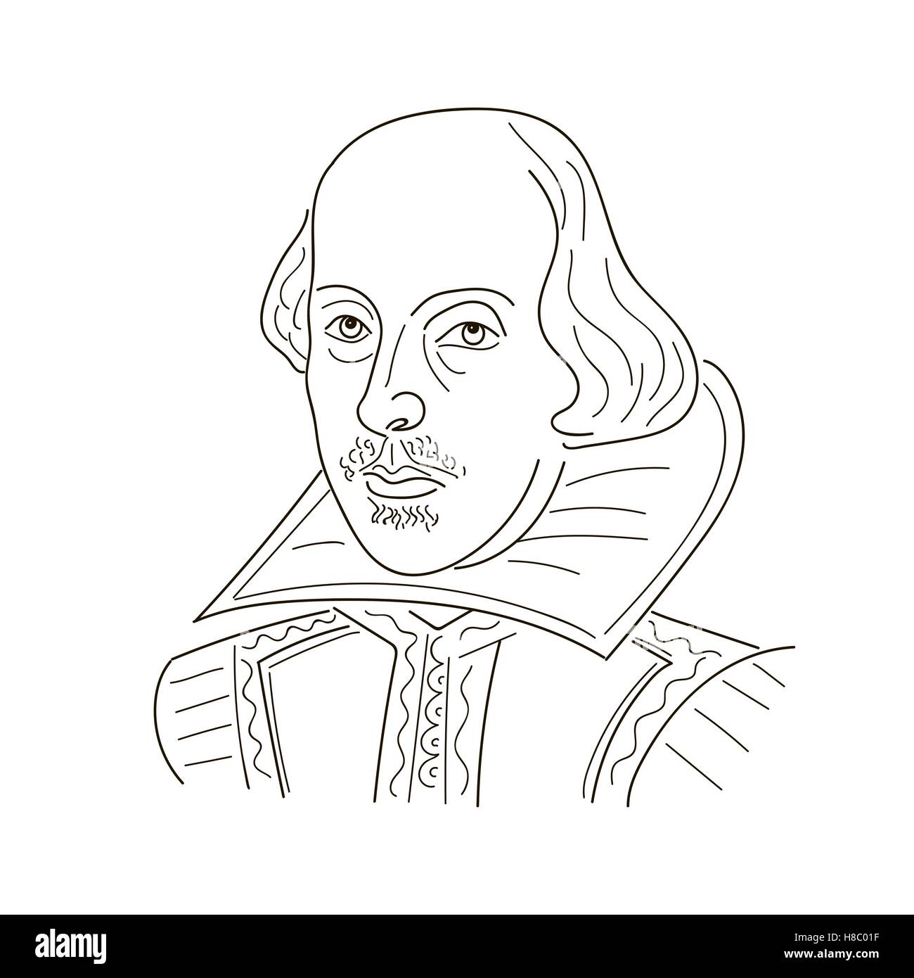 William Shakespeare. Schizzo illustrazione. In bianco e nero il vettore Illustrazione Vettoriale