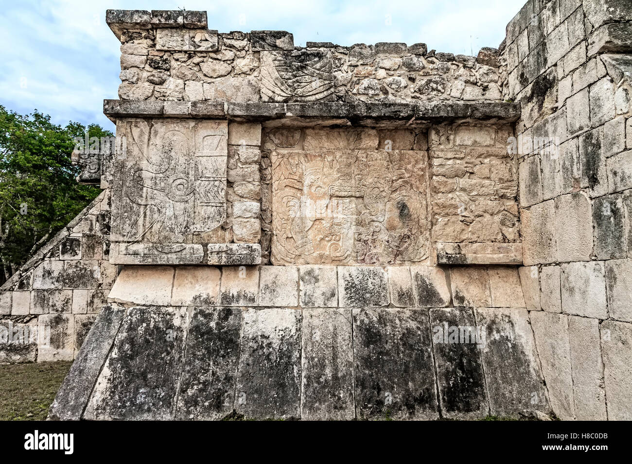 Muro al Tempio dei Guerrieri Chichen Itza messico Foto Stock