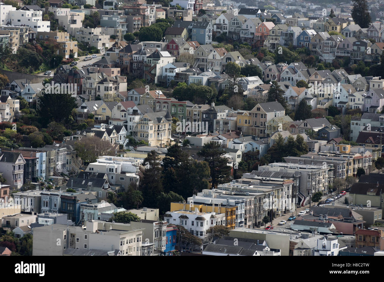 Per la maggior parte residenziale intorno al quartiere Castro, compresi Dolores altezze, a San Francisco, California, Stati Uniti d'America Foto Stock