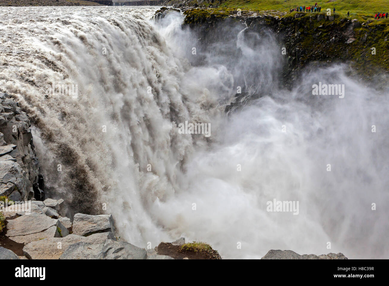 Una vista di Dettifoss cascata in Islanda dal lato ovest. Foto Stock