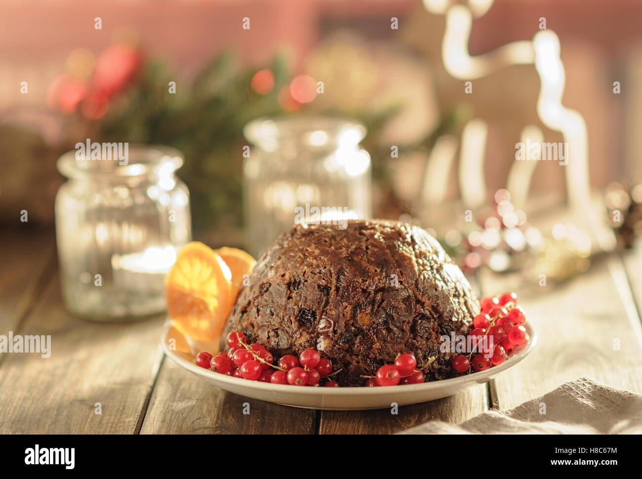 Pudding natalizio in stile rustico Foto Stock