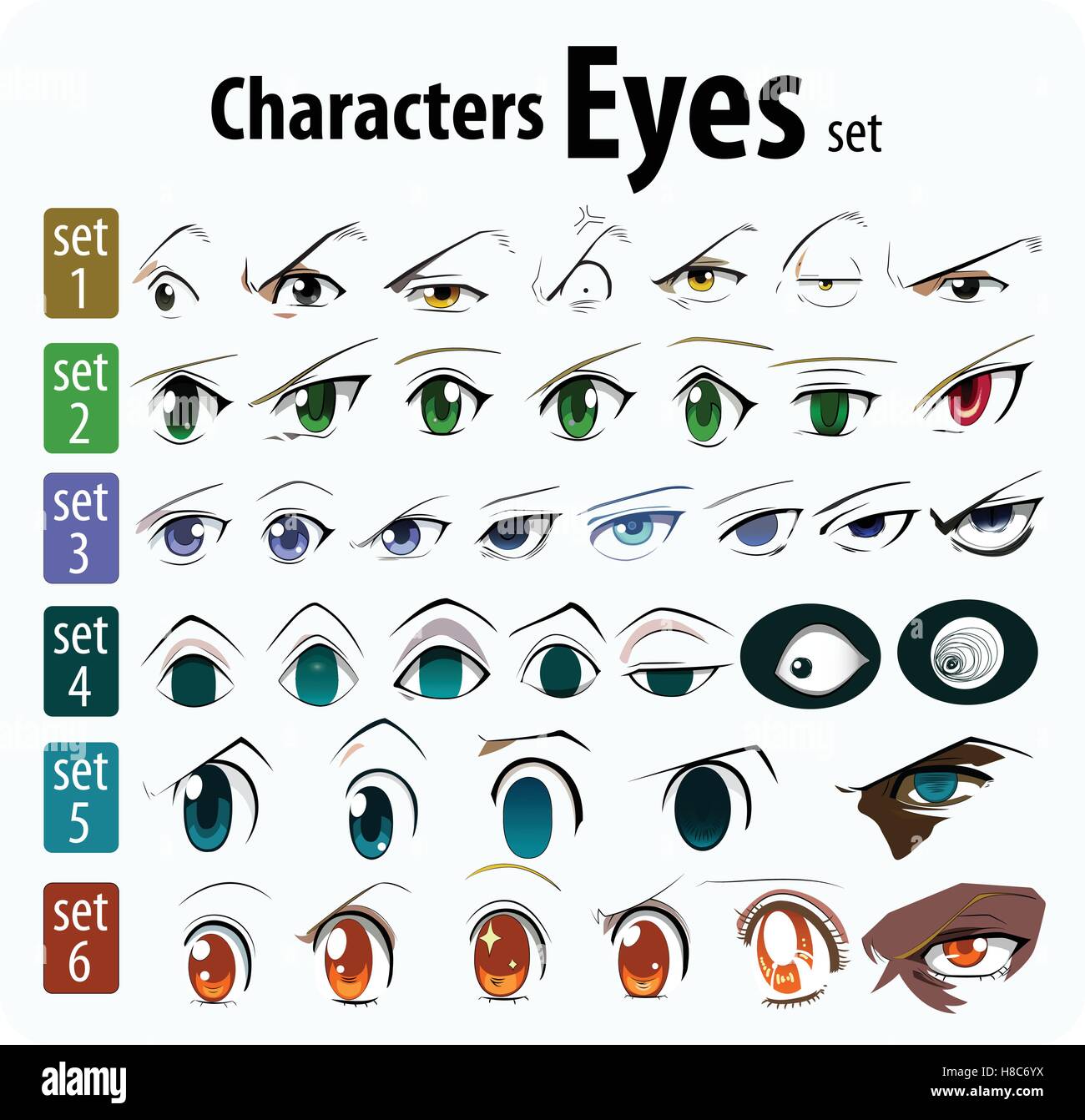 Set di caratteri del fumetto per gli occhi Illustrazione Vettoriale