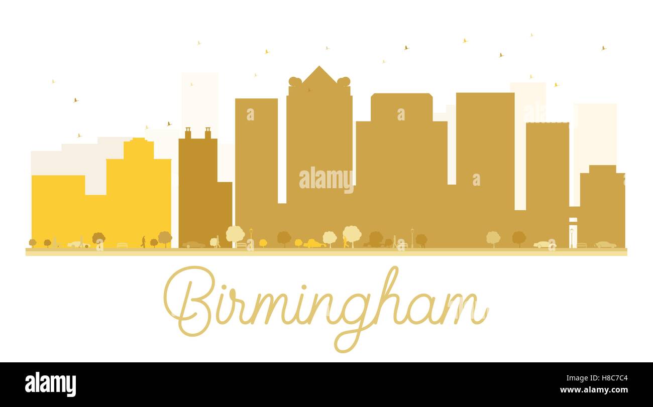 Birmingham City skyline golden silhouette. Illustrazione Vettoriale. Piatto semplice concetto per il turismo presentazione, banner, cartellone Illustrazione Vettoriale